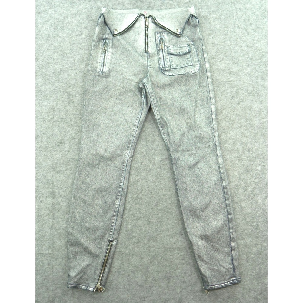RtA Jeans Womens 27 Silver Coated Slim Tapered Zip FLy Pockets Streetwear Denim